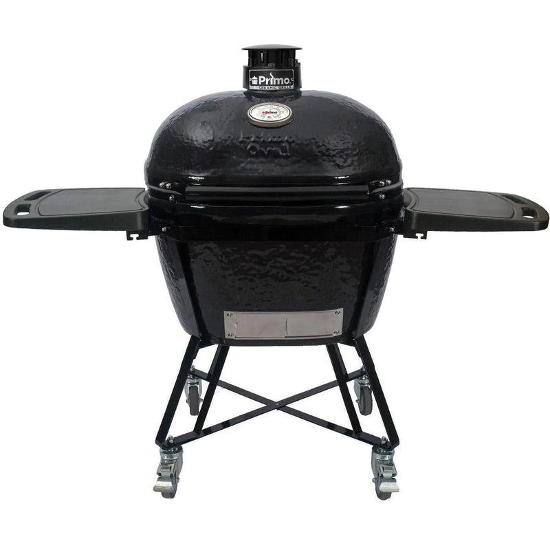Primo All-In-One Oval XL 400 Ceramic Kamado Grill With Cradle, Side Shelves, And Stainless Steel Grates - PGCXLC - Agent BBQ