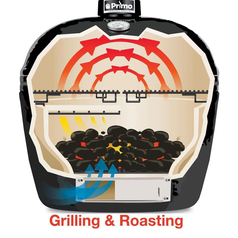 Primo All-In-One Oval XL 400 Ceramic Kamado Grill With Cradle, Side Shelves, And Stainless Steel Grates - PGCXLC - Agent BBQ