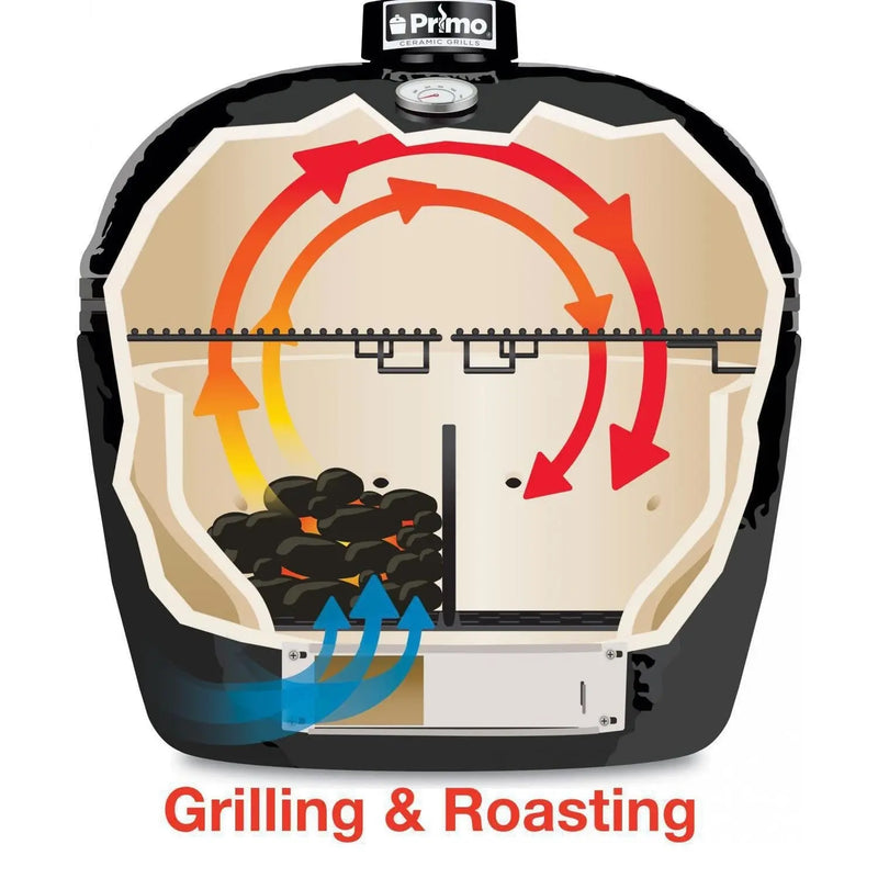 Primo All-In-One Oval XL 400 Ceramic Kamado Grill With Cradle, Side Shelves, And Stainless Steel Grates - PGCXLC - Agent BBQ