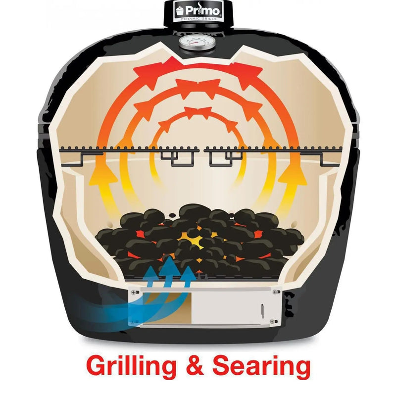Primo All-In-One Oval XL 400 Ceramic Kamado Grill With Cradle, Side Shelves, And Stainless Steel Grates - PGCXLC - Agent BBQ