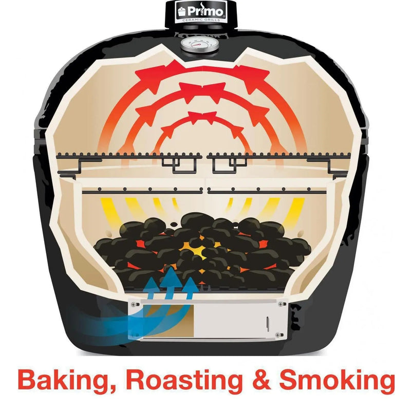 Primo All-In-One Oval XL 400 Ceramic Kamado Grill With Cradle, Side Shelves, And Stainless Steel Grates - PGCXLC - Agent BBQ