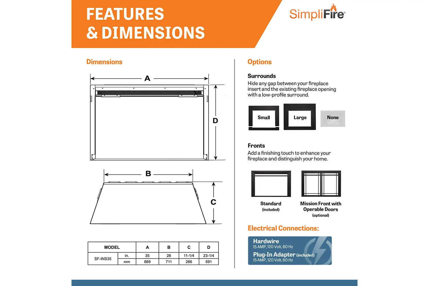 SimpliFire 35" Electric Fireplace Insert SimpliFire