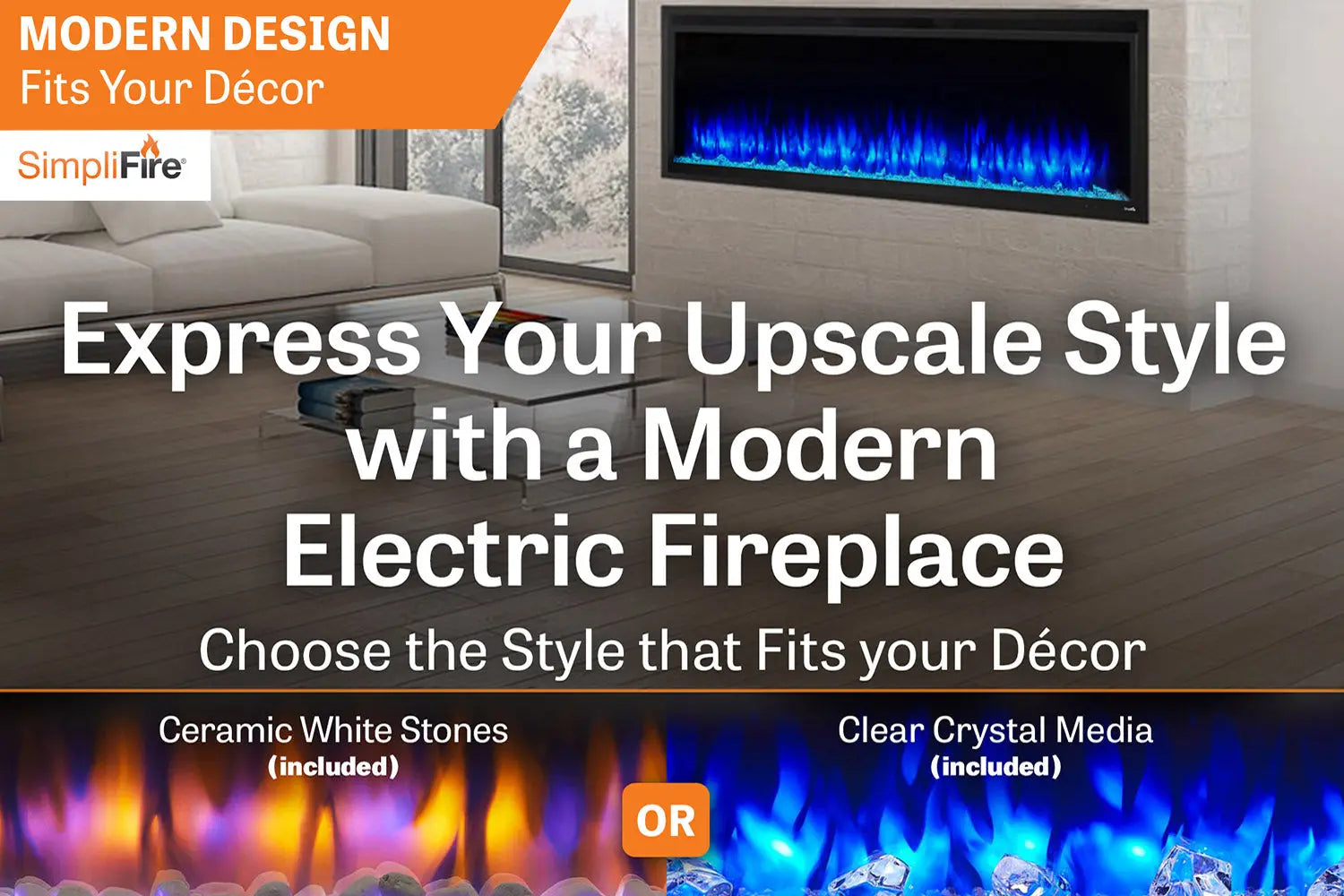 SimpliFire Allusion Platinum 60'' Wall Mount / Recessed Linear Electric Fireplace SimpliFire