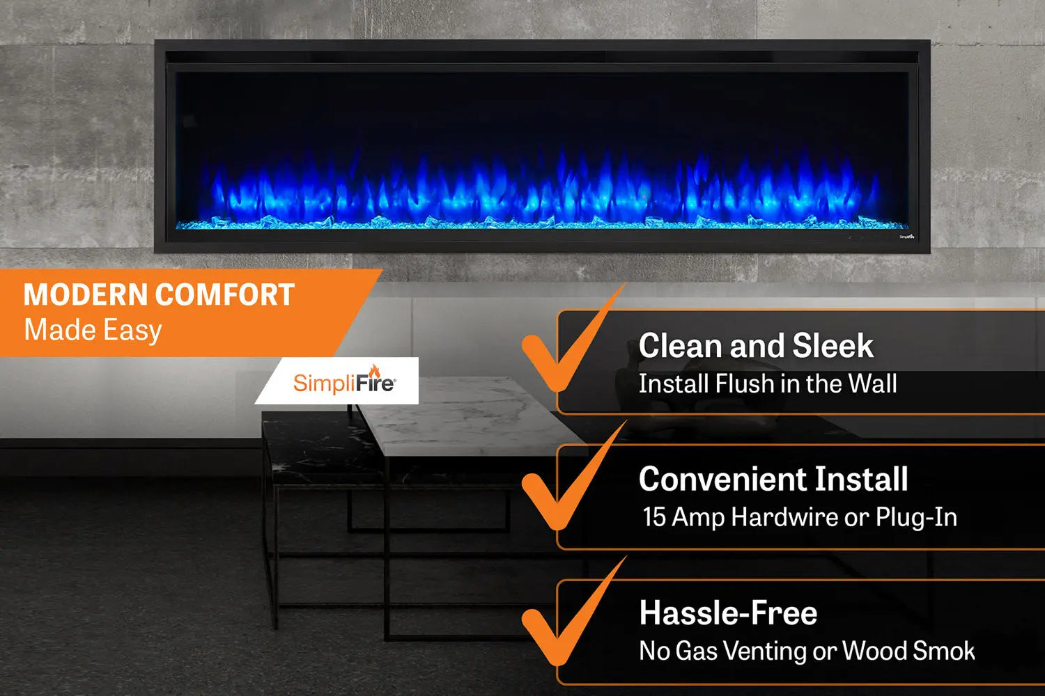 SimpliFire Allusion Platinum 72'' Wall Mount / Recessed  Electric Fireplace SimpliFire