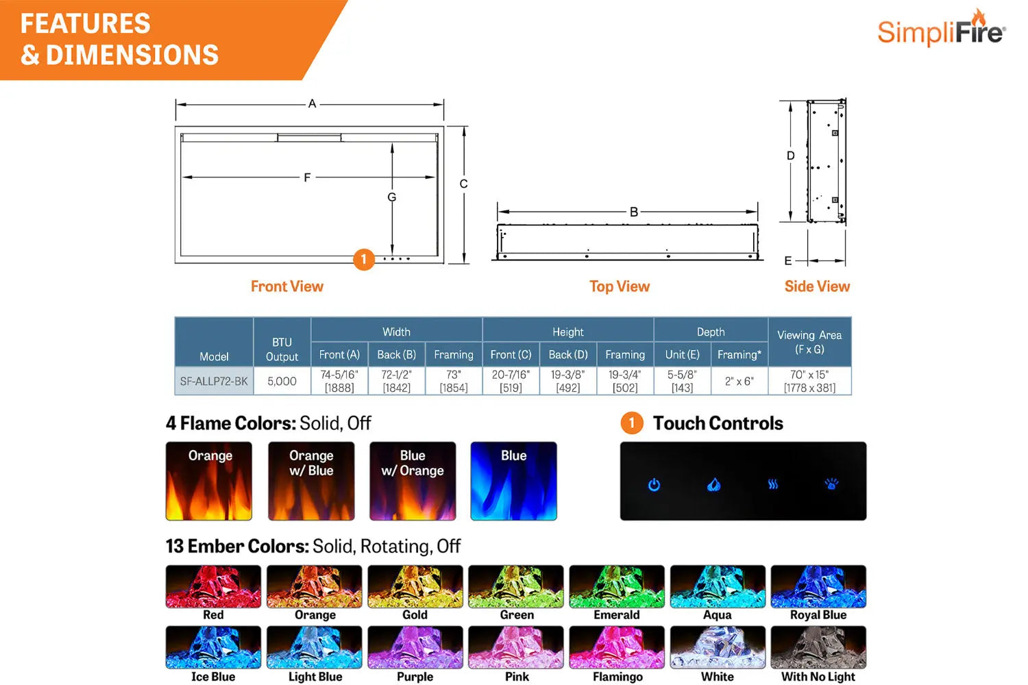 SimpliFire Allusion Platinum 72'' Wall Mount / Recessed  Electric Fireplace SimpliFire