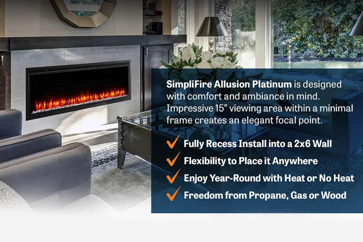 SimpliFire Allusion Platinum 72'' Wall Mount / Recessed  Electric Fireplace SimpliFire