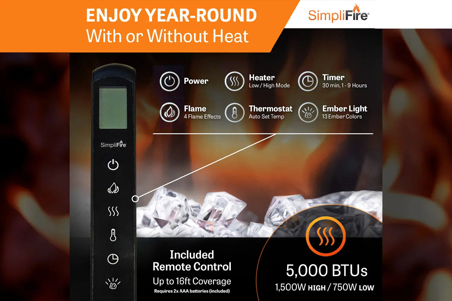SimpliFire Allusion Platinum 72'' Wall Mount / Recessed  Electric Fireplace SimpliFire