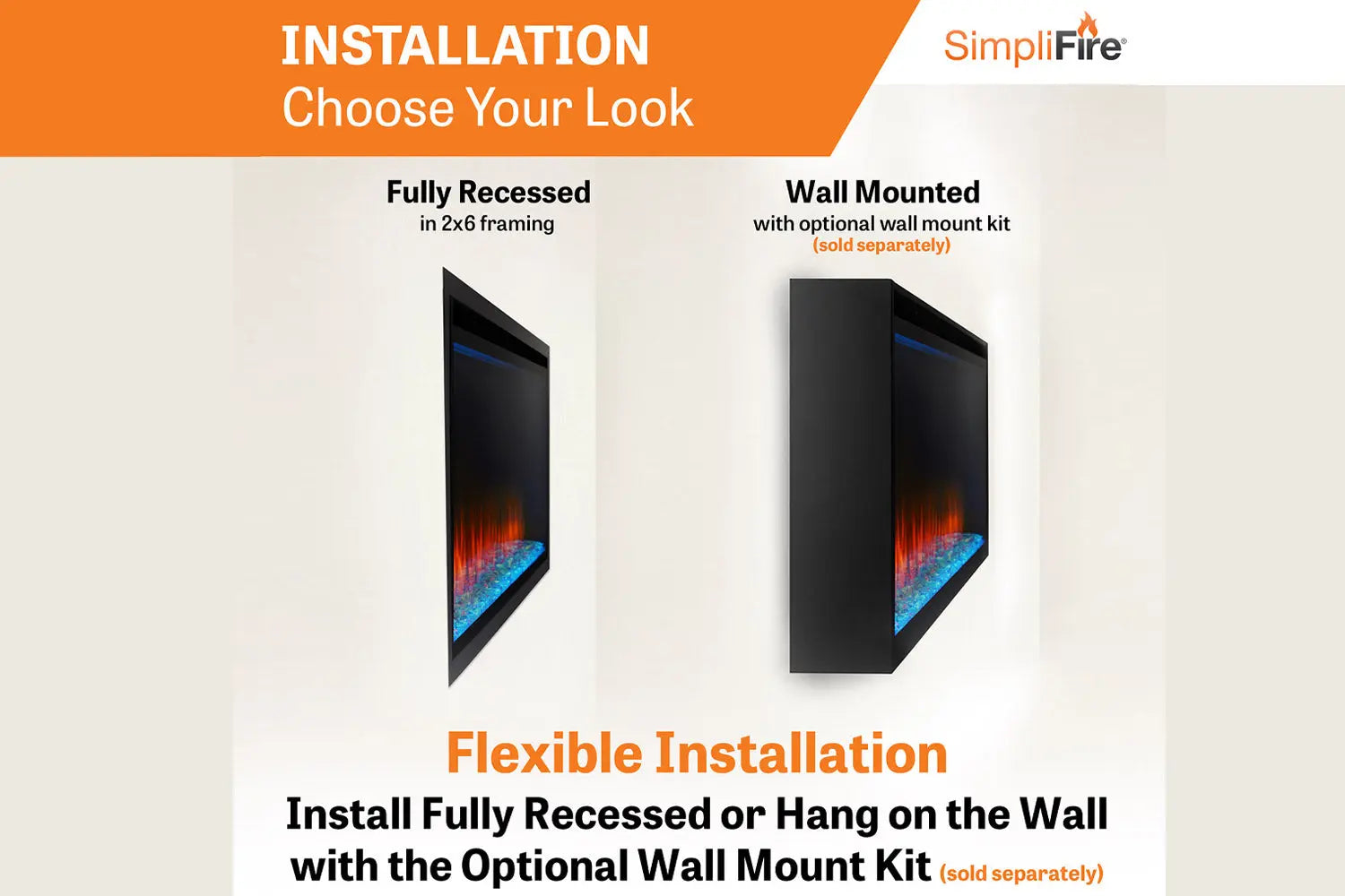 SimpliFire Allusion Platinum 72'' Wall Mount / Recessed  Electric Fireplace SimpliFire
