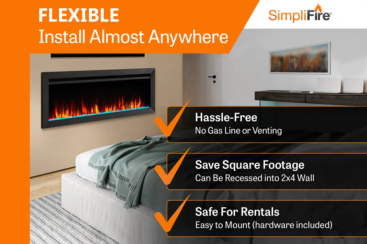 SimpliFire Allusion Slim 40'' Wall Mount / Recessed Electric Fireplace SimpliFire