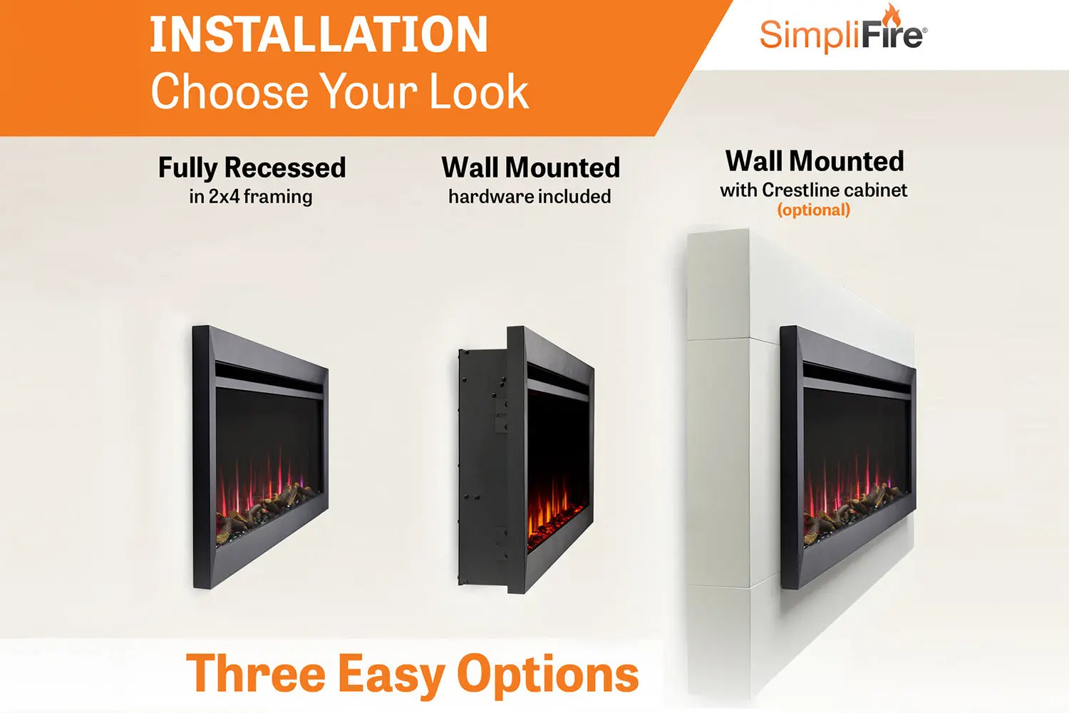 SimpliFire Allusion Slim 60'' Wall Mount / Recessed Electric Fireplace SimpliFire