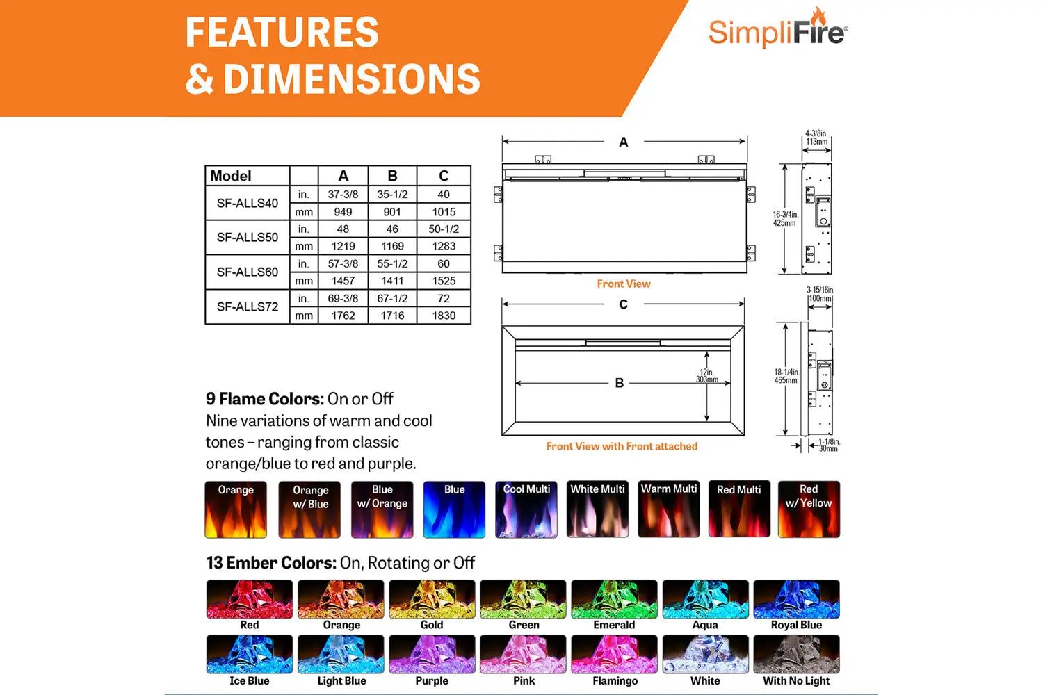 SimpliFire Allusion Slim 60'' Wall Mount / Recessed Electric Fireplace SimpliFire