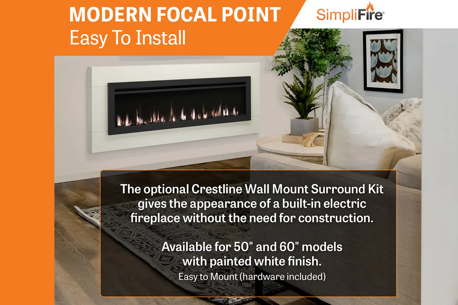 SimpliFire Allusion Slim 60'' Wall Mount / Recessed Electric Fireplace SimpliFire