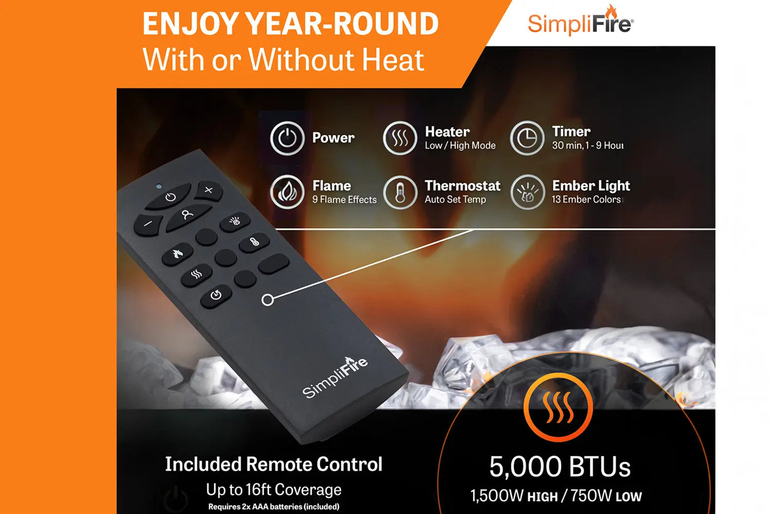 SimpliFire Allusion Slim 72'' Wall Mount / Recessed Electric Fireplace SimpliFire