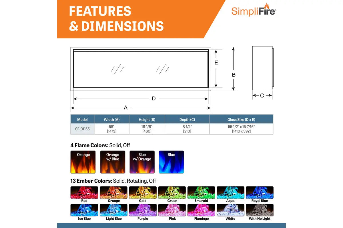 SimpliFire Forum 55'' Outdoor Recessed Built-in Electric Fireplace SimpliFire