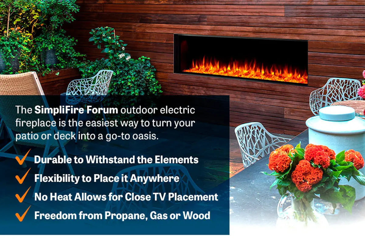 SimpliFire Forum 55'' Outdoor Recessed Built-in Electric Fireplace SimpliFire