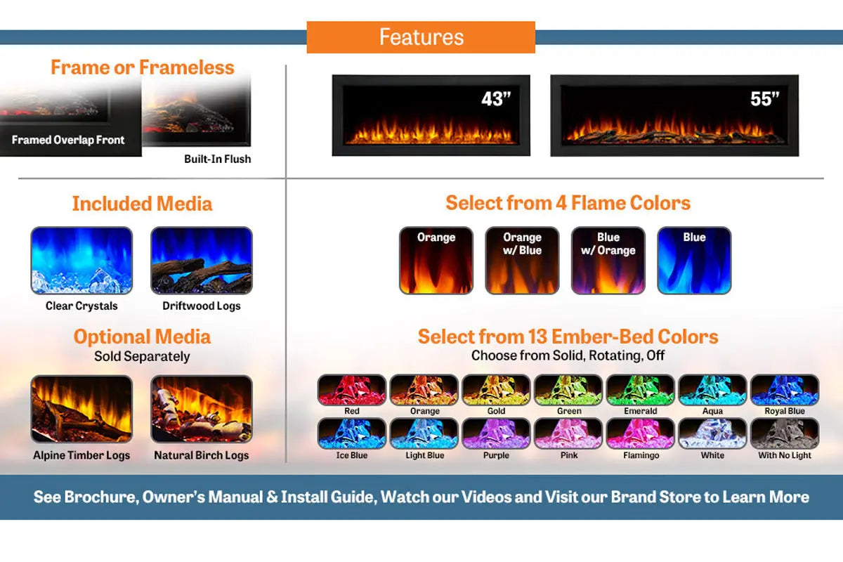 SimpliFire Forum 55'' Outdoor Recessed Built-in Electric Fireplace SimpliFire