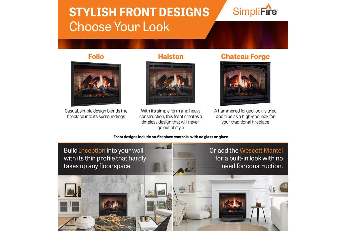 SimpliFire Inception 36'' Traditional Smart Electric Fireplace | Chateau Forge Front SimpliFire