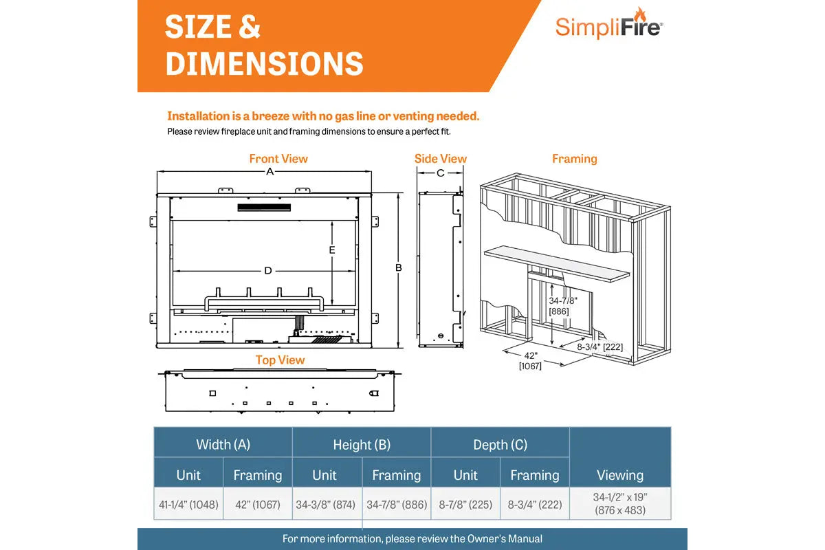 SimpliFire Inception 36'' Traditional Smart Electric Fireplace | Folio Front SimpliFire