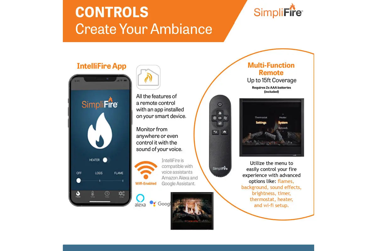 SimpliFire Inception 36'' Traditional Smart Electric Fireplace | Folio Front SimpliFire