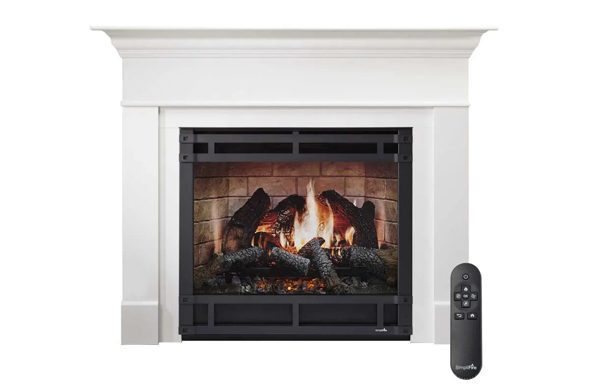 SimpliFire Inception 36" Virtual Fireplace | Wescott Mantel Package | Halston Front SimpliFire