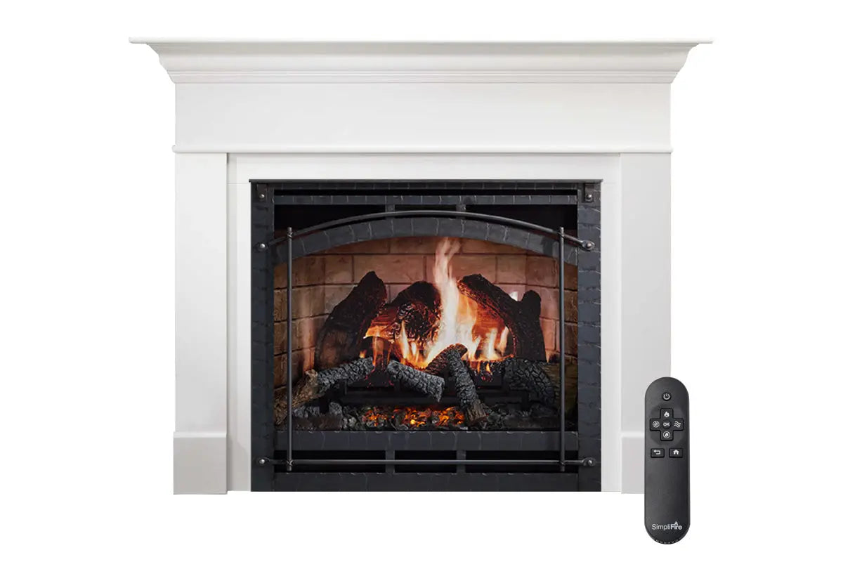 SimpliFire Inception 36" Virtual Fireplace | Wescott Mantel Package |Chateau Forge Front SimpliFire