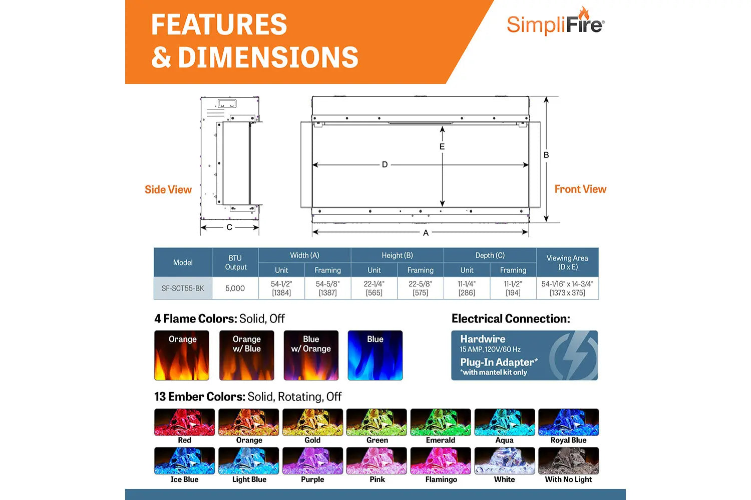 SimpliFire Scion Trinity 55" Multi-Side View Built In Electric Fireplace SimpliFire