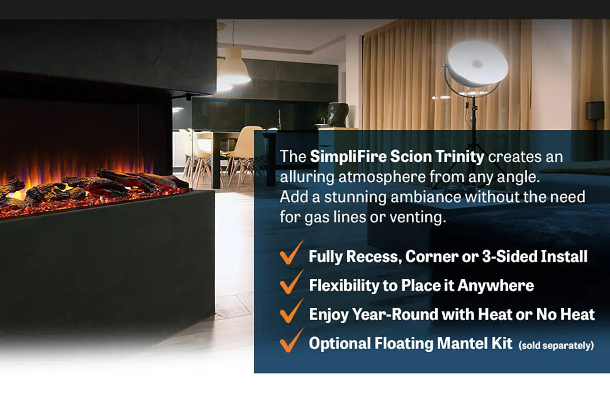 SimpliFire Scion Trinity 55" Multi-Side View Built In Electric Fireplace SimpliFire