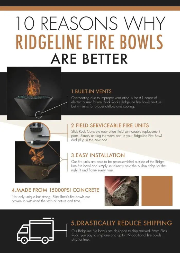 Slick Rock Concrete - RidgeLine Series Square Fire Bowl - Match Lit Slick Rock Concrete