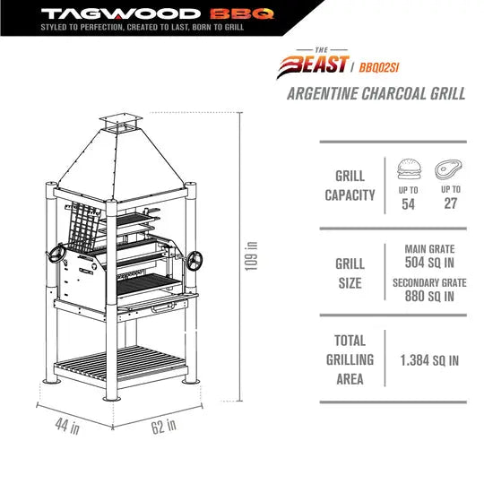 Tagwood BBQ Beast Argentine Wood Fire & Charcoal Grill - BBQ02SI Tagwood BBQ
