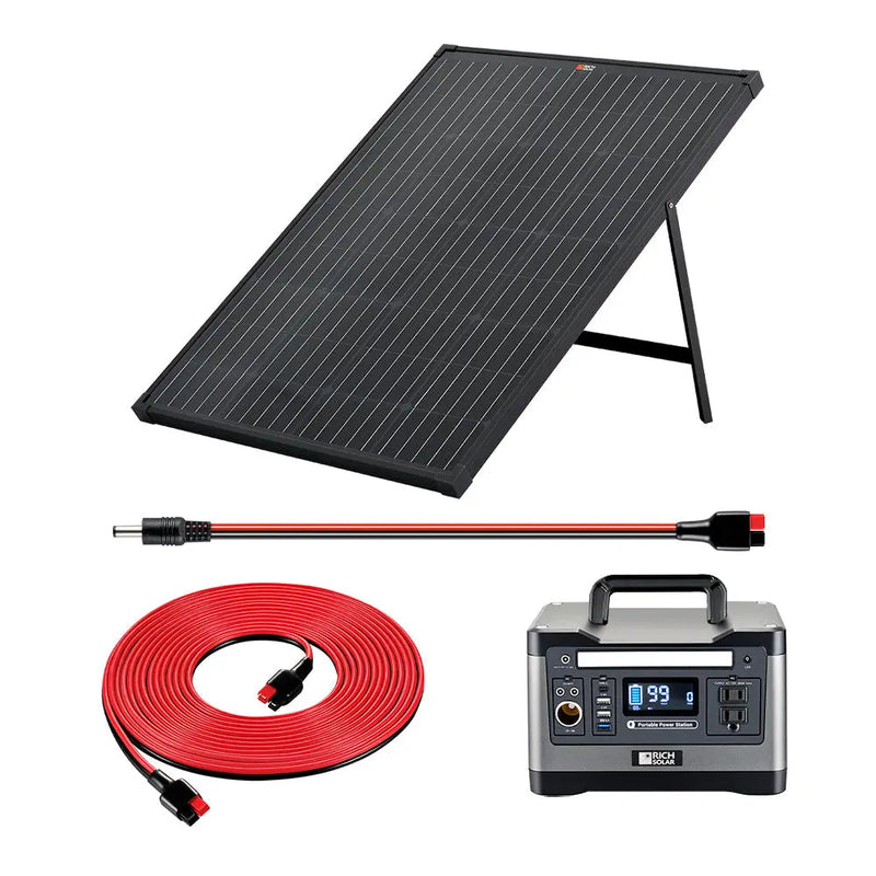 X500 Solar Generator Kit 540Wh Generator and 100 Watt Portable Solar Panel Black Rich Solar