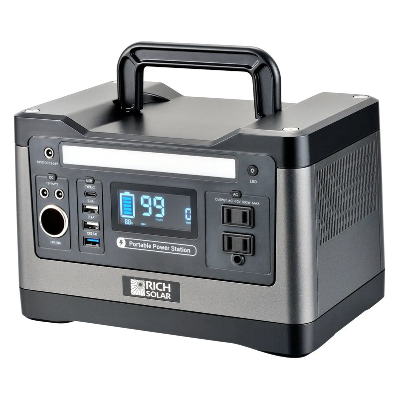 X500 Solar Generator Kit 540Wh Generator and 100 Watt Portable Solar Panel Black Rich Solar