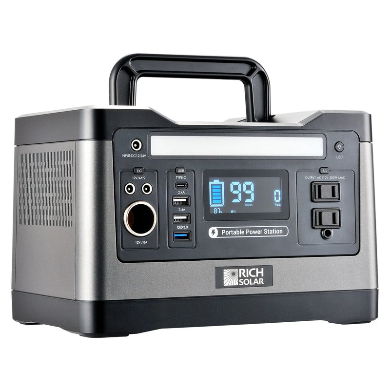 X500 Solar Generator Kit 540Wh Generator and 100 Watt Portable Solar Panel Black Rich Solar