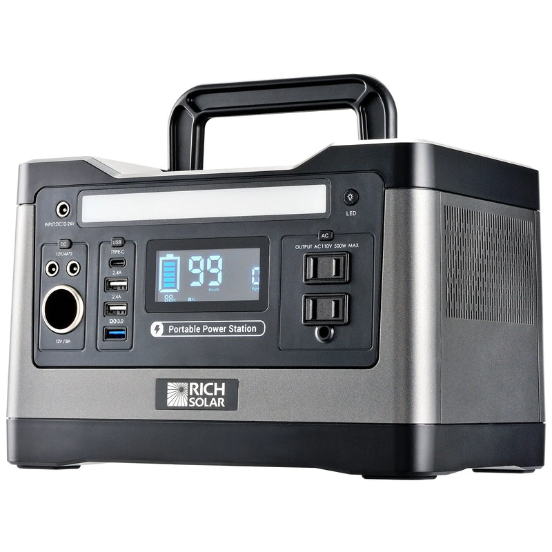 X500 Solar Generator Kit 540Wh Generator and 100 Watt Portable Solar Panel Black Rich Solar
