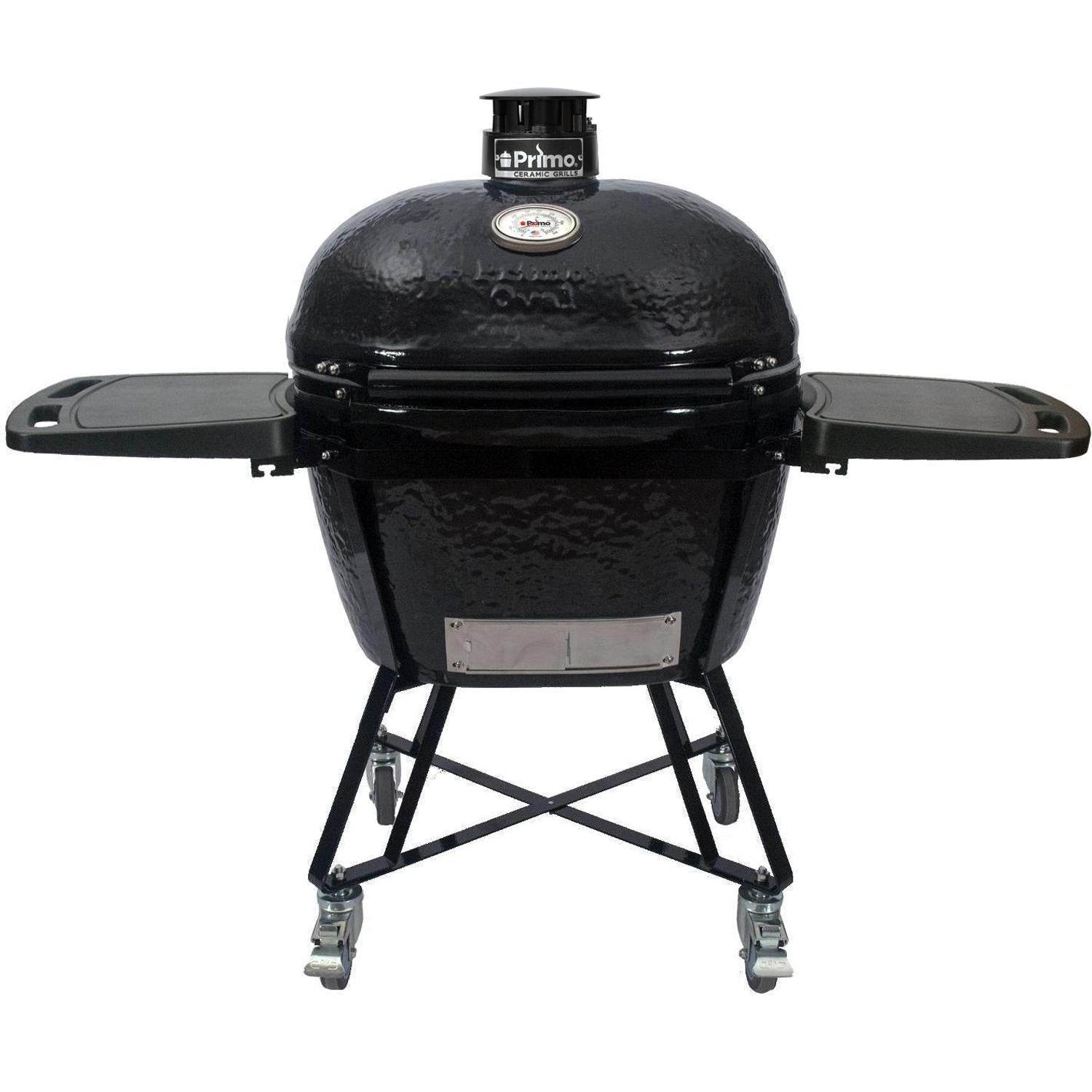 Primo All - In - One Oval XL 400 Ceramic Kamado Grill With Cradle, Side Shelves, And Stainless Steel Grates - PGCXLC - by Primo Grills | Buy at Agent BBQ