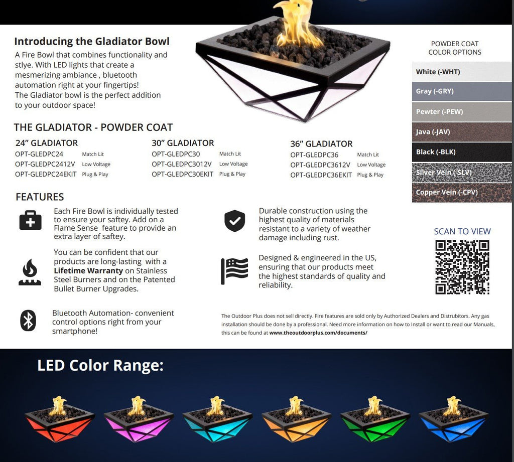 Gladiator Led Fire Bowl Metal Powder Coat by The Outdoor Plus - Metal ...